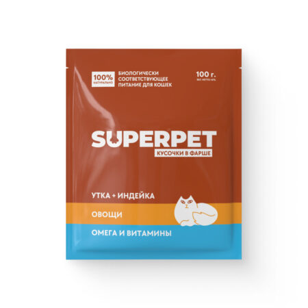 Утка с индейкой для кошек. Кусочки в фарше - SUPERPET